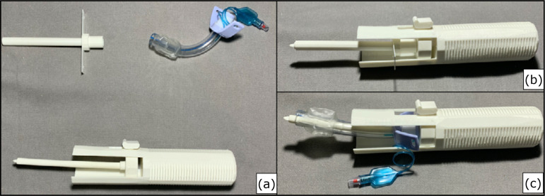 Printed device, printed tracheal cannula, and real tracheal cannula.