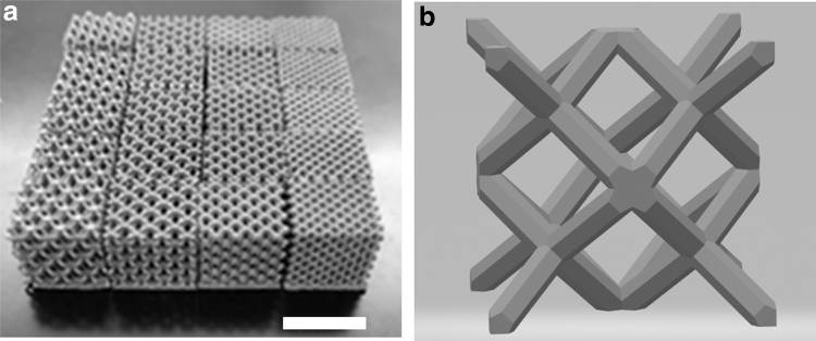 The prepared sample and a lattice unit cell of 3D printing with aluminum silicon alloy.